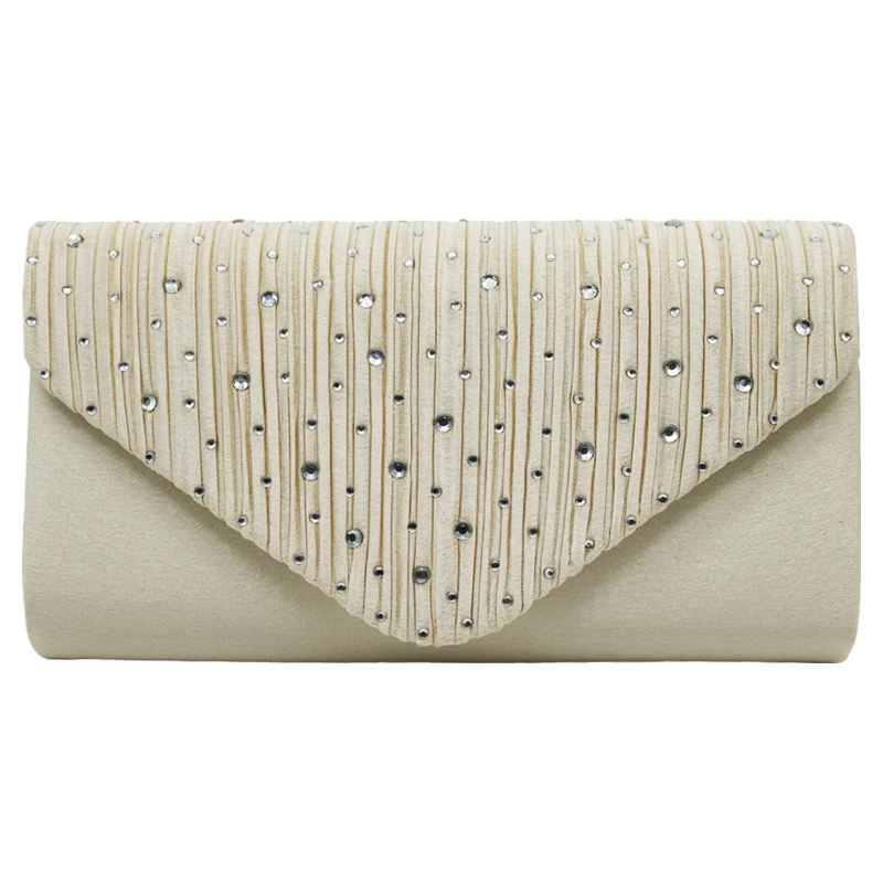 Beige Clutch Bag With Rhinestones