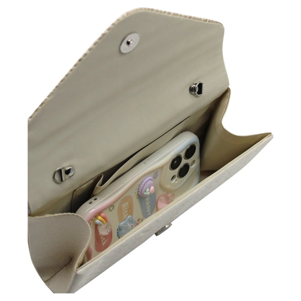 Beige Clutch Bag With Rhinestones