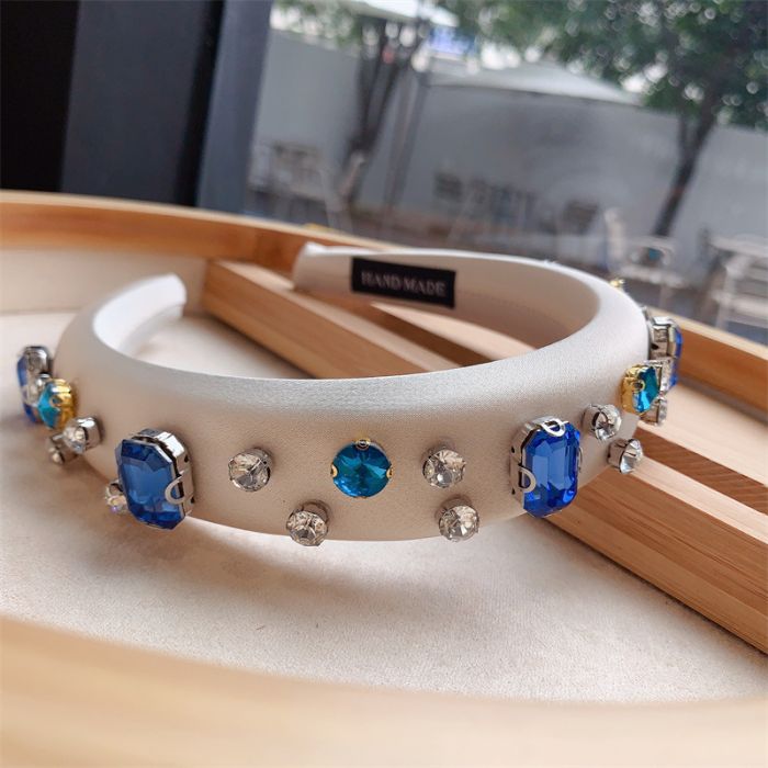 Hairband Cream with Blue and Clear Crystals
