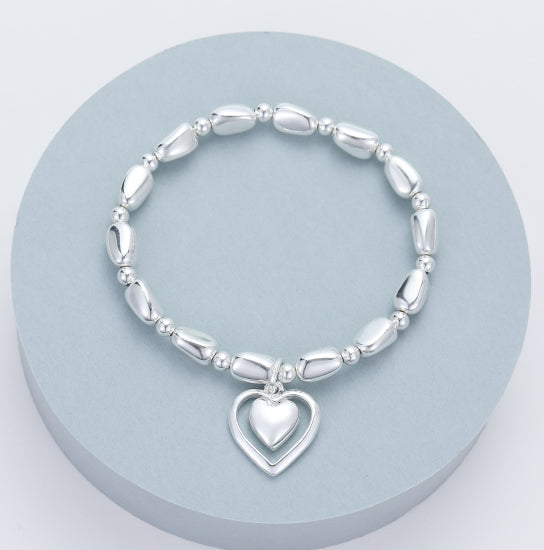 Bracelet Silver Coloured with two heart