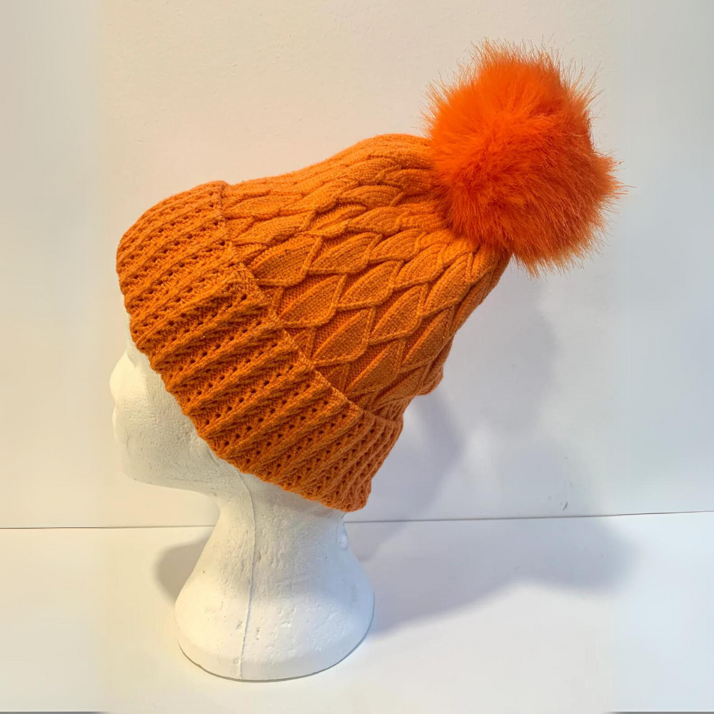 Hat Orange with detachable Pom Pom