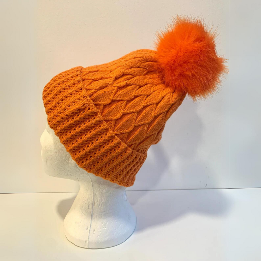 Hat Orange with detachable Pom Pom