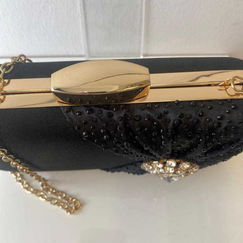 Black Clutch Bag with Crystal Embelishment