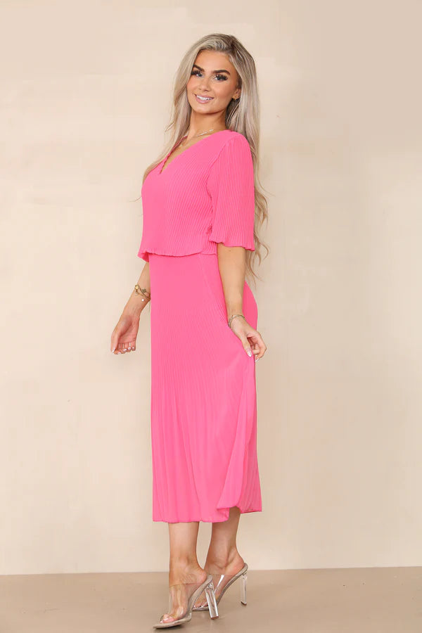 Pink Plain Plisse Dress