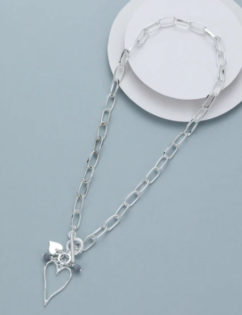 Necklace Wide Link Chain Heart Charm