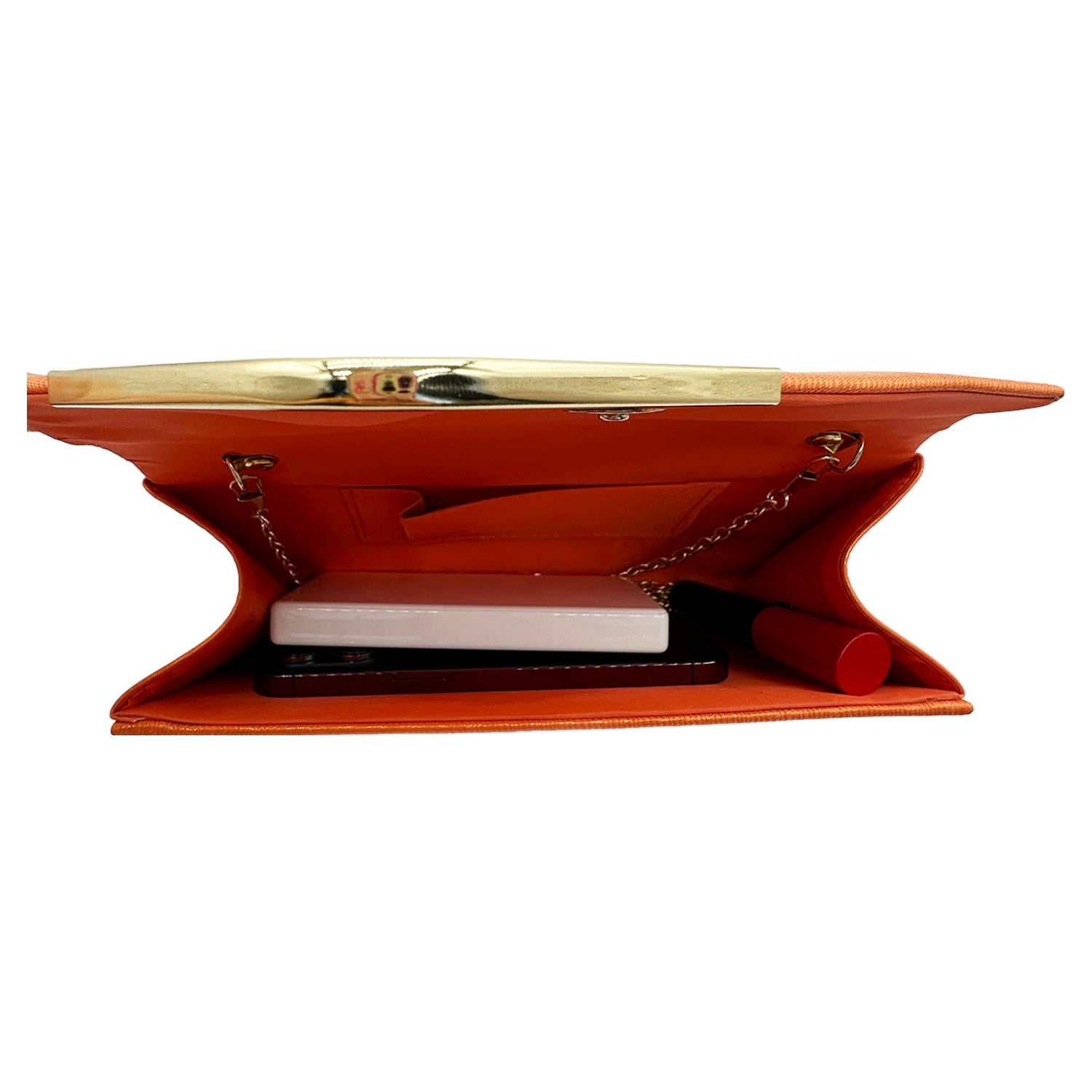 Orange and gold clutch bag on sale