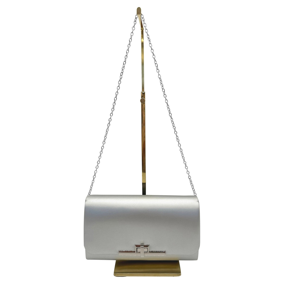 Silver Coloured Clutch Bag with Silver Turn Lock Fastener