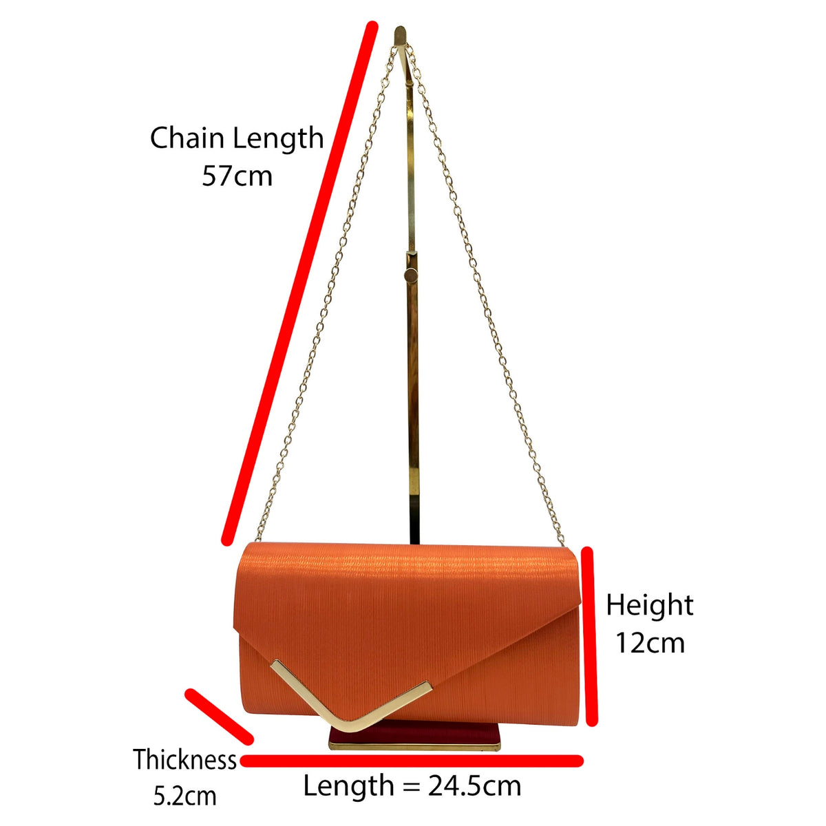 Orange Clutch Bag with Gold Trim