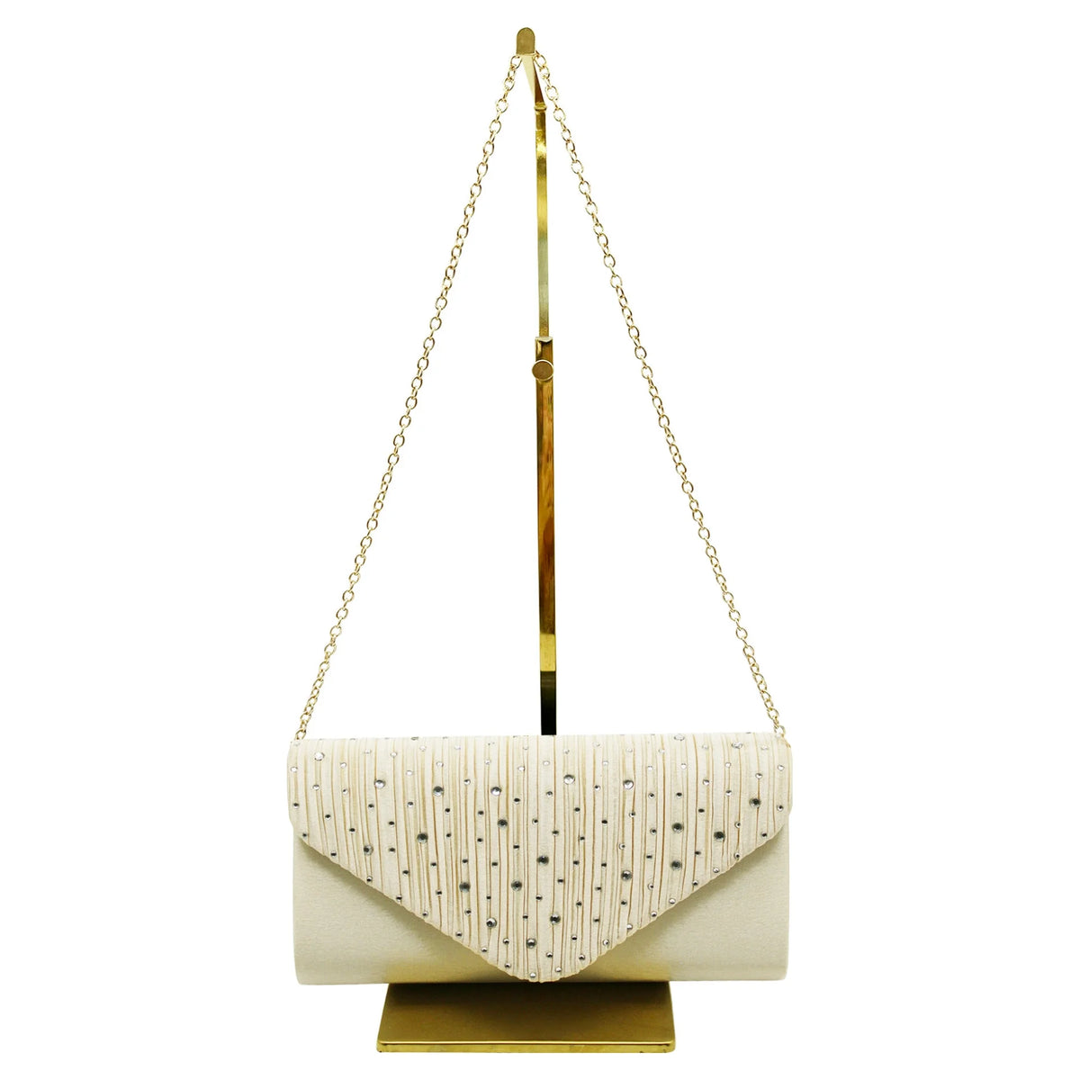 Beige Clutch Bag With Rhinestones
