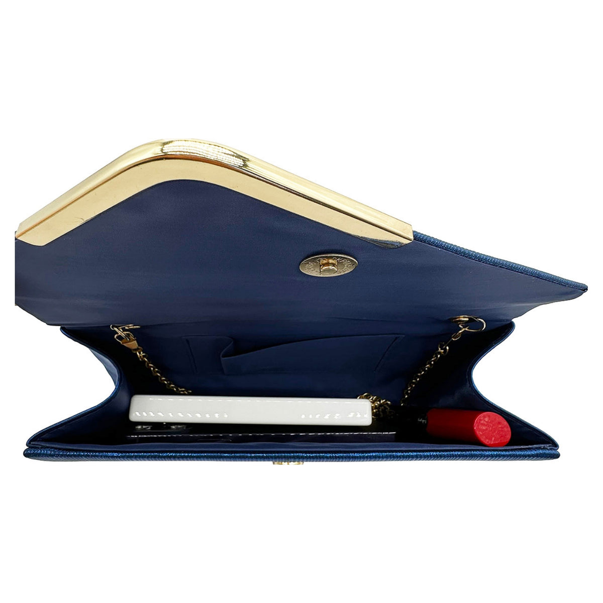 Blue Clutch Bag with Gold Detail