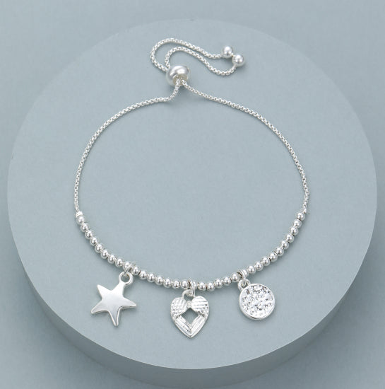 Bracelet Silver Coloured  3 charms