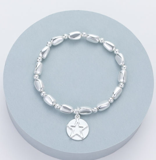Bracelet Silver Bead Circle and Star Charm