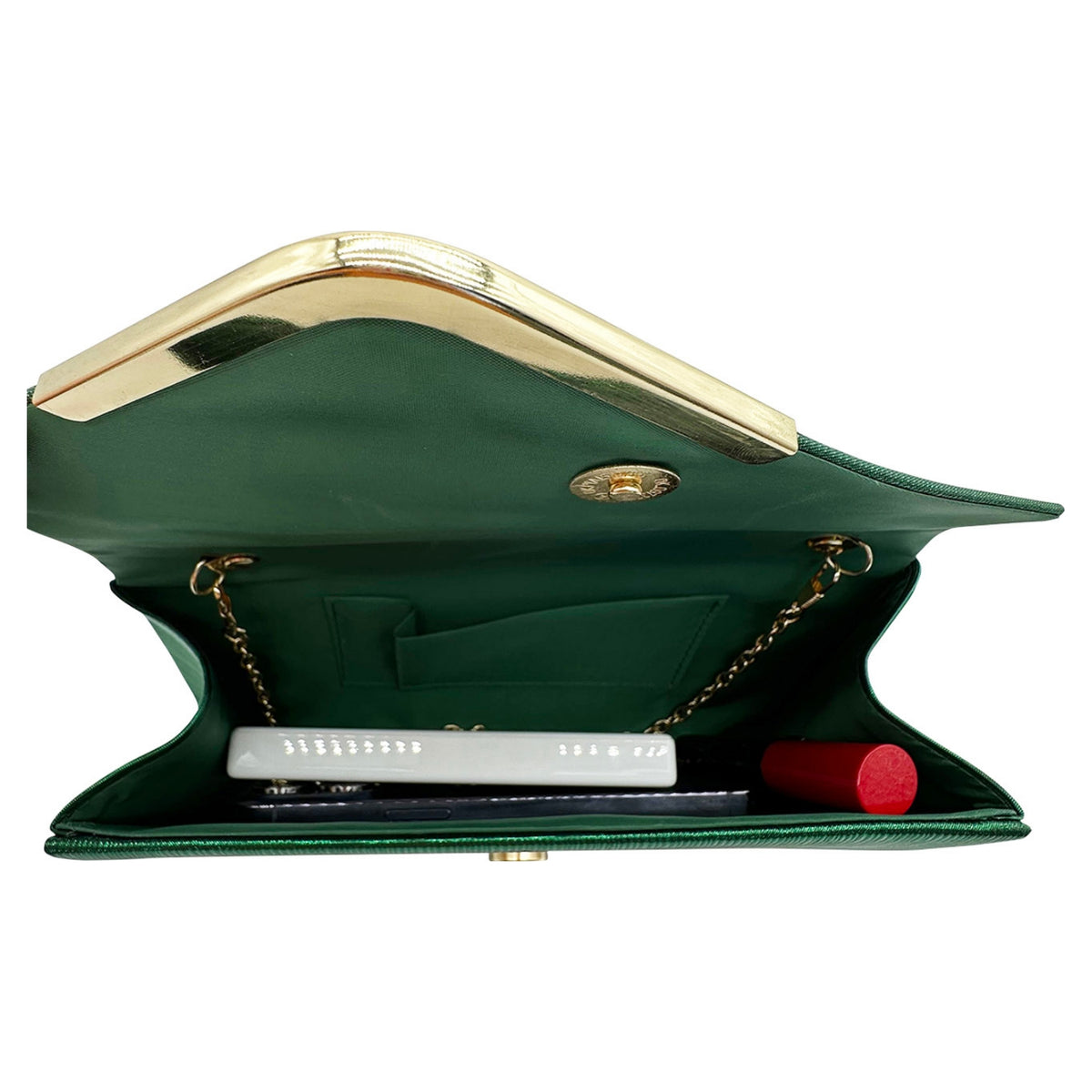 Green Clutch Bag with Gold Detail